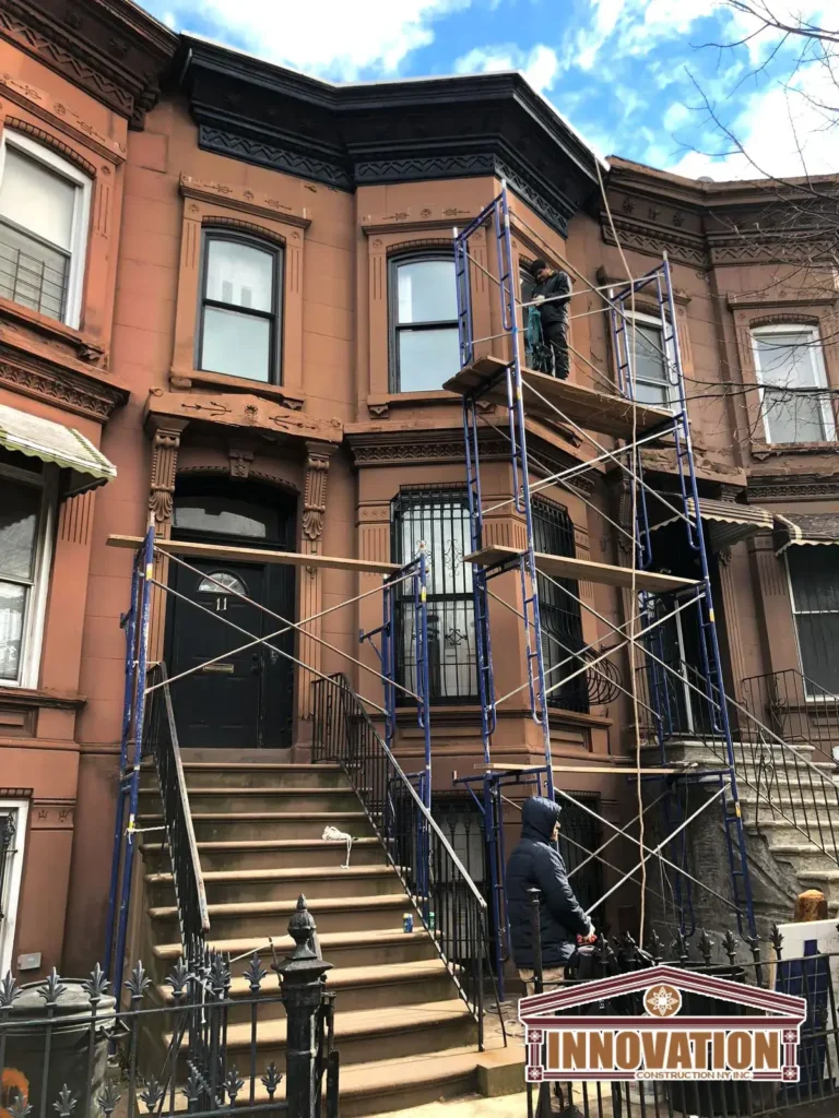 Exterior brownstone details Bedford Stuyvesant renovation