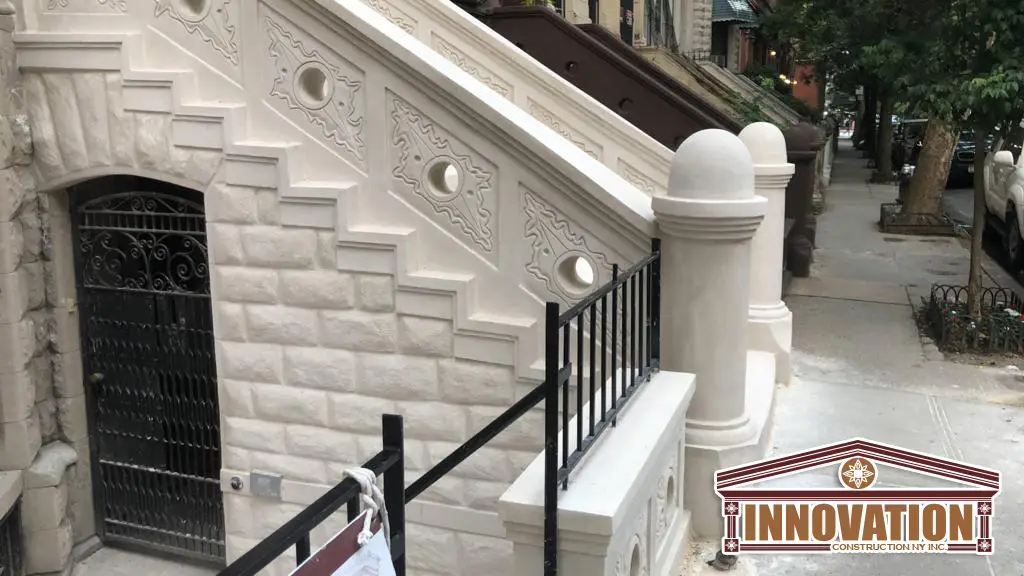 Limestone stoop restoration in Central Harlem