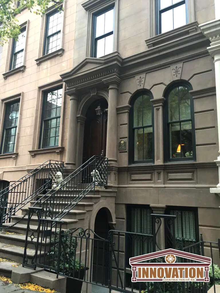 Cornice restoration on Lenox Hill Manhattan brownstone