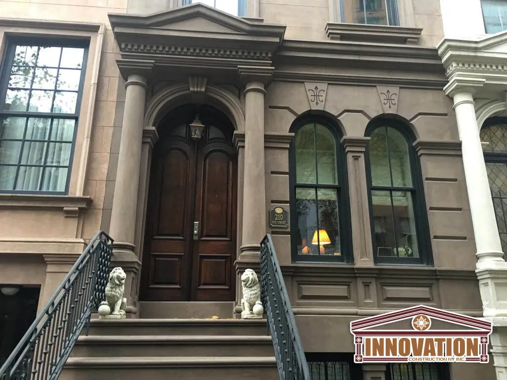 Exterior view of restored Manhattan brownstone property