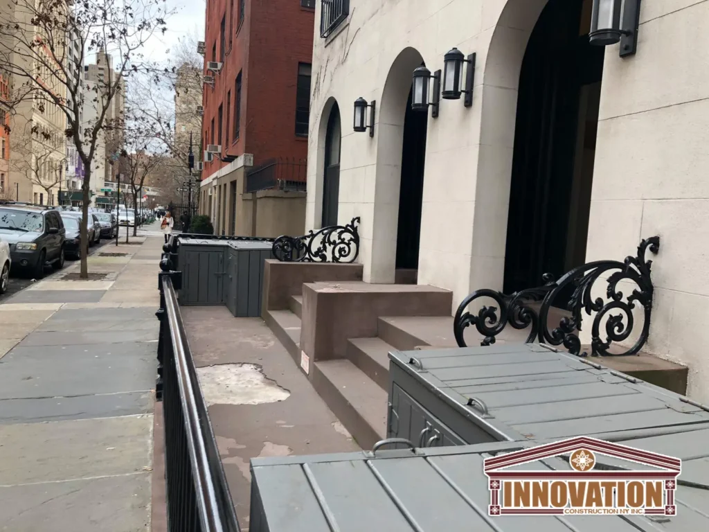 Finished exterior stoop with preserved architectural features