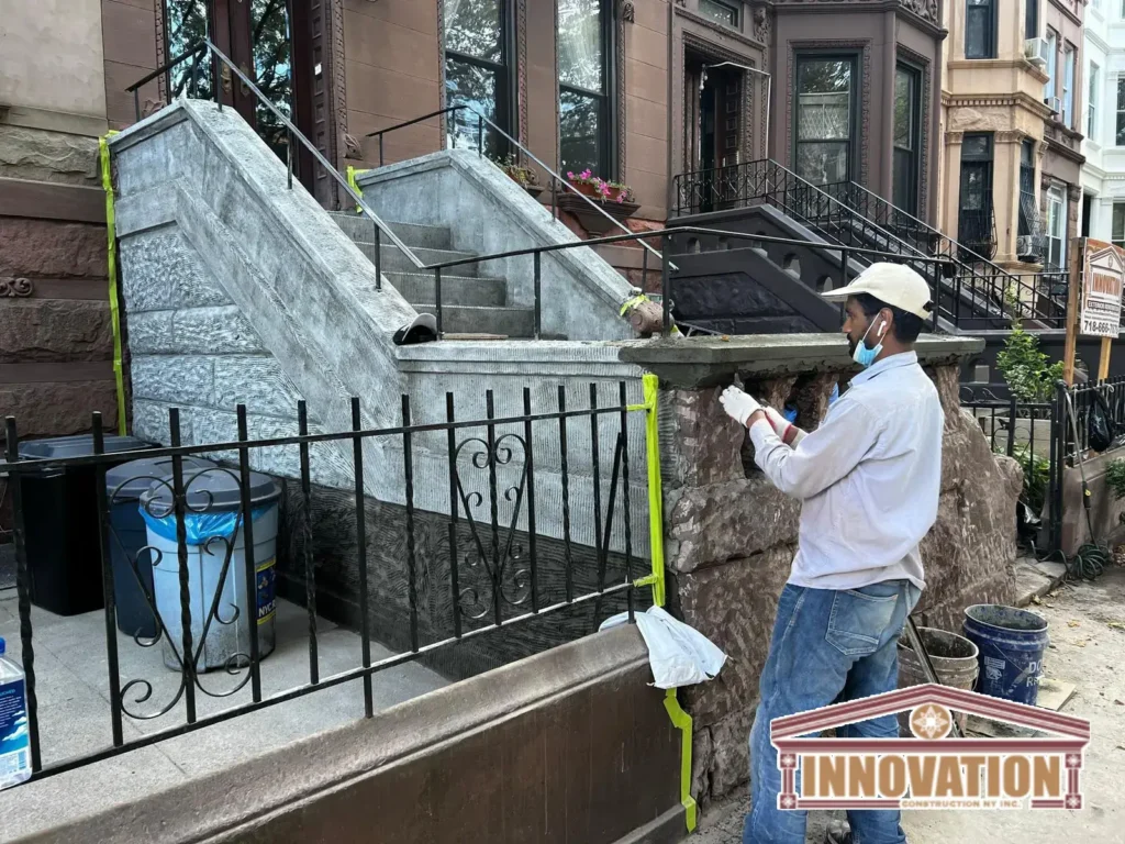 Completed Brooklyn brownstone stoop restoration at 866 Park Place