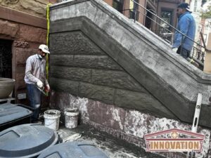 Stoop masonry and structural repair Brooklyn brownstone restoration