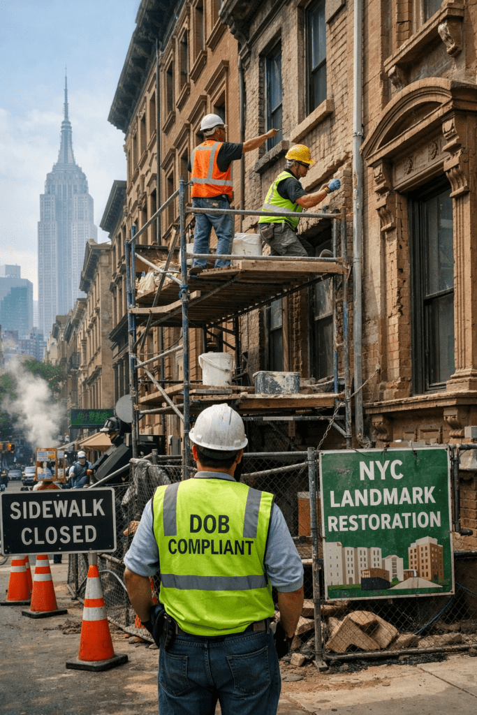 Brownstone contractor Manhattan restoring historic brownstone facade