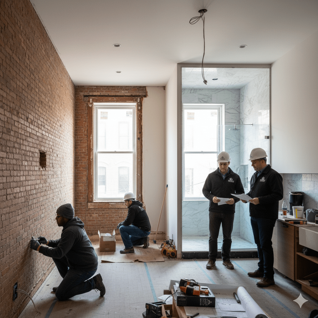 Skilled brownstone renovation contractor performing facade and stoop repairs in Brooklyn